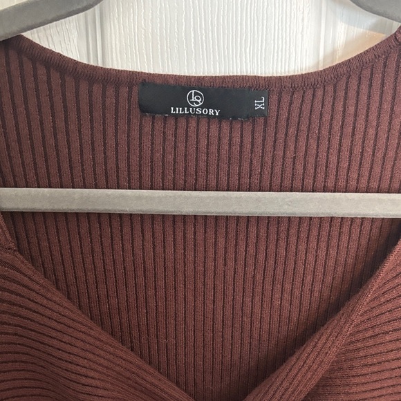 Brown Ribbed Long Sleeve Top - Picture 2 of 5